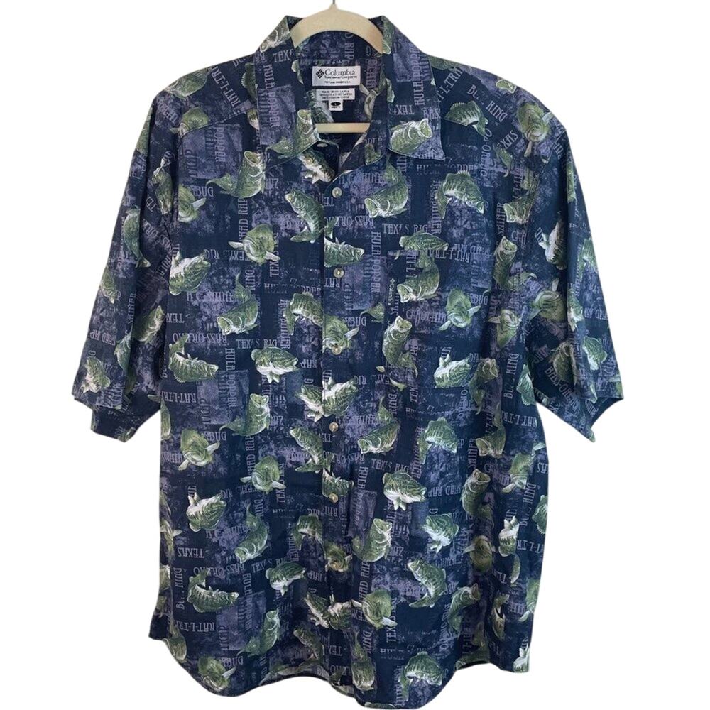 Columbia Fish Print Short Sleeve Shirt Size Large